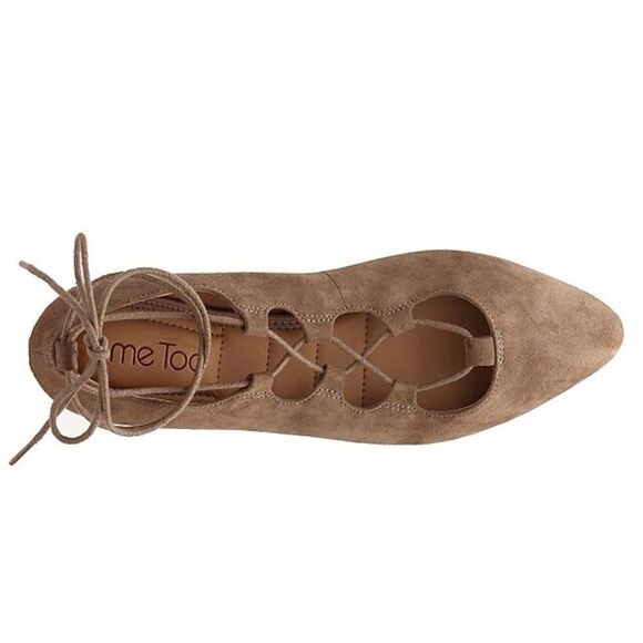 Me Too Amber Lace Up Tan Leather Suede Flats 10 - Picture 4 of 13